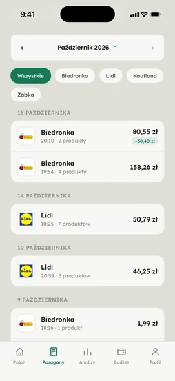 Lista paragonów z Biedronki, Lidla i Żabki w Wydatkomierzu